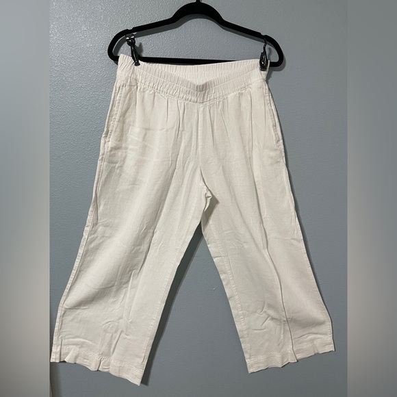Old Navy Pants - Old Navy White Linen Blend Pants Gauze Pockets Trousers Wide Leg Resort Medium